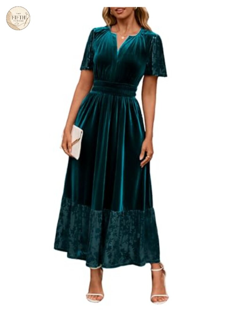 Simplee Velvet Maxi Dress V Neck Floral Short Sleeve Formal Wedding Guest